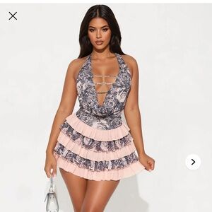 Fashion Nova Backless Dress in Pink and Gray